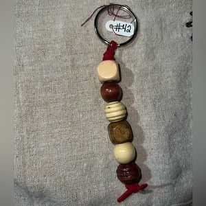 Beaded Red Leather Keychain (#42)